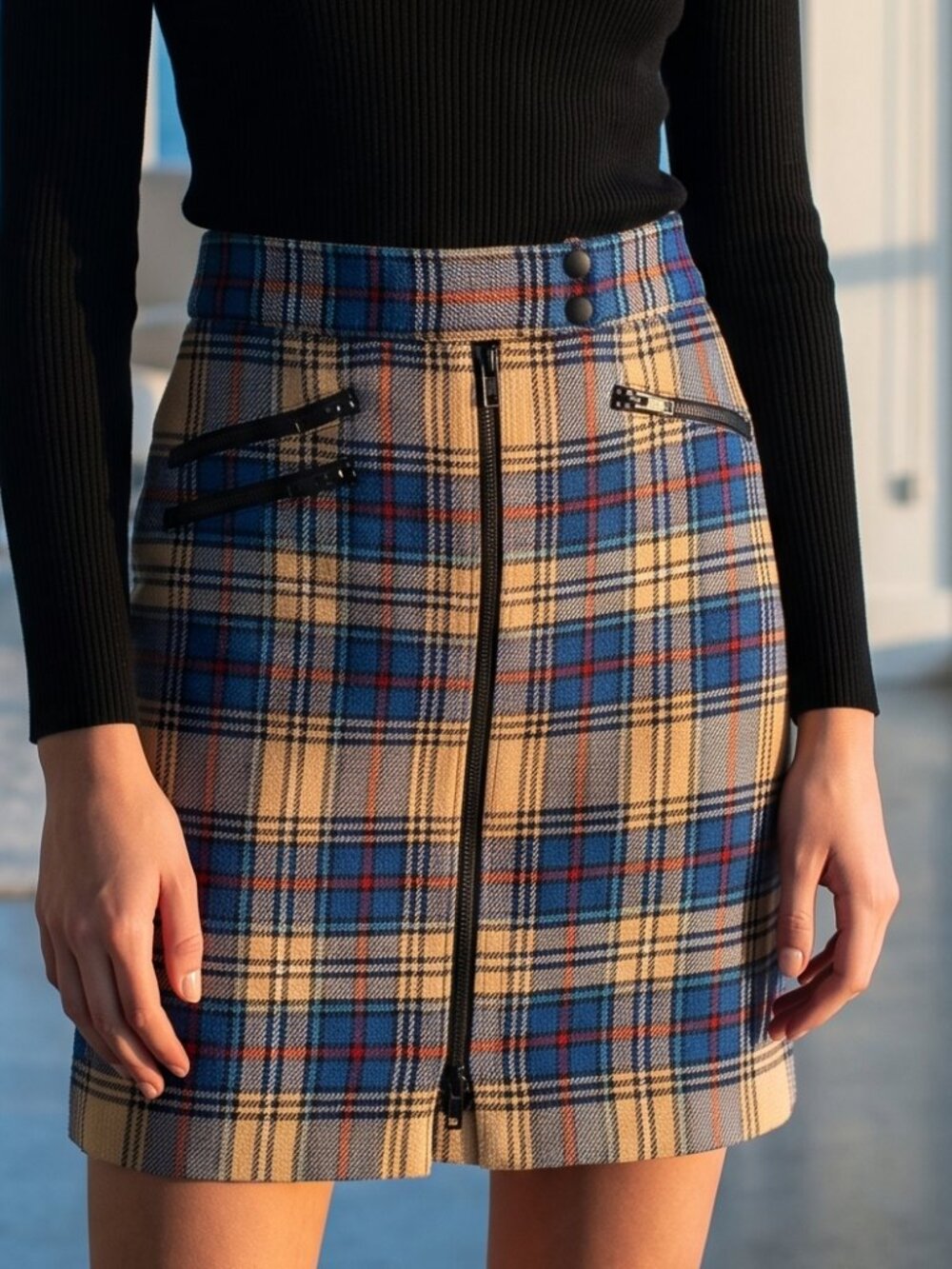 NWT $450 RAG & BONE blue plaid Griffin skirt 4